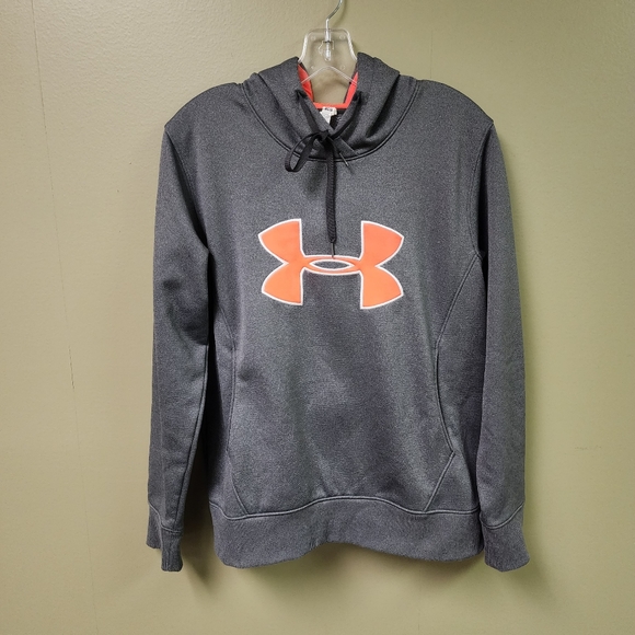 Under Armour Loose Slate Gray Big Logo Long Sleeve Hooded Sweatshirt Size Medium - Picture 4 of 13